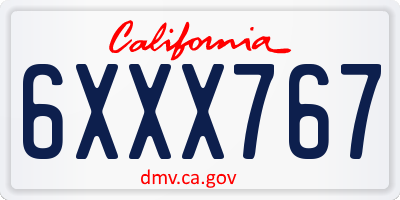 CA license plate 6XXX767