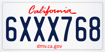 CA license plate 6XXX768