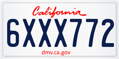 CA license plate 6XXX772