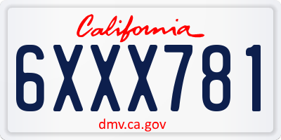 CA license plate 6XXX781