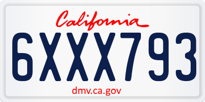 CA license plate 6XXX793