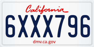 CA license plate 6XXX796