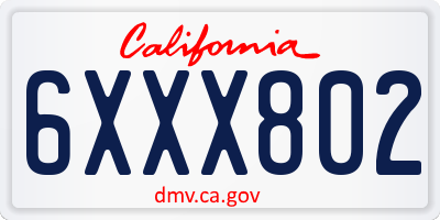 CA license plate 6XXX802
