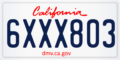 CA license plate 6XXX803