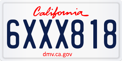 CA license plate 6XXX818