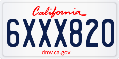 CA license plate 6XXX820