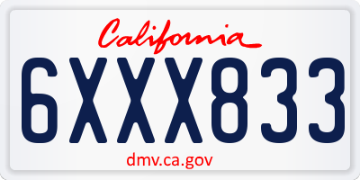 CA license plate 6XXX833