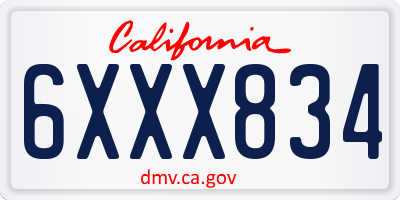 CA license plate 6XXX834
