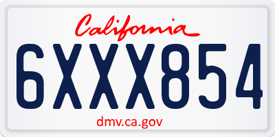 CA license plate 6XXX854