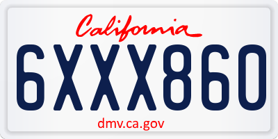CA license plate 6XXX860
