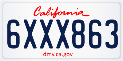 CA license plate 6XXX863