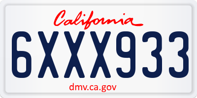CA license plate 6XXX933