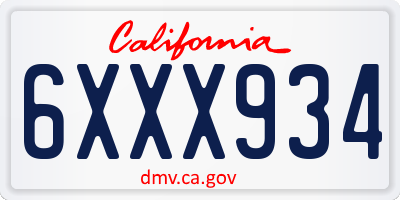 CA license plate 6XXX934