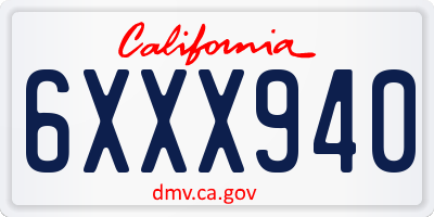 CA license plate 6XXX940