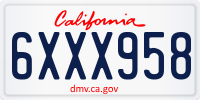 CA license plate 6XXX958