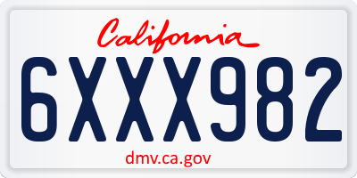 CA license plate 6XXX982