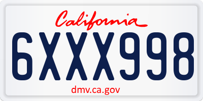 CA license plate 6XXX998