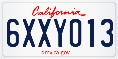 CA license plate 6XXY013
