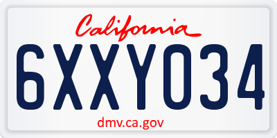 CA license plate 6XXY034