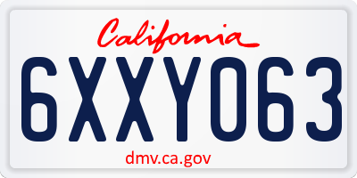 CA license plate 6XXY063