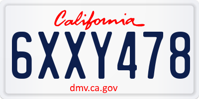 CA license plate 6XXY478