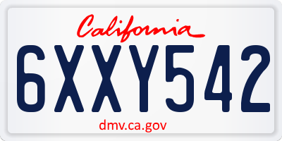 CA license plate 6XXY542