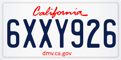 CA license plate 6XXY926