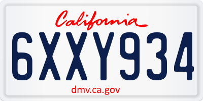 CA license plate 6XXY934