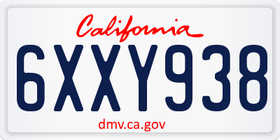 CA license plate 6XXY938