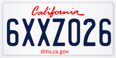 CA license plate 6XXZ026