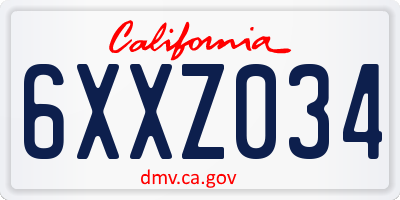 CA license plate 6XXZ034
