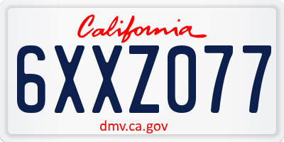 CA license plate 6XXZ077