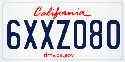CA license plate 6XXZ080