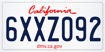 CA license plate 6XXZ092