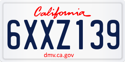 CA license plate 6XXZ139