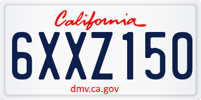 CA license plate 6XXZ150