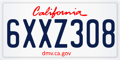 CA license plate 6XXZ308