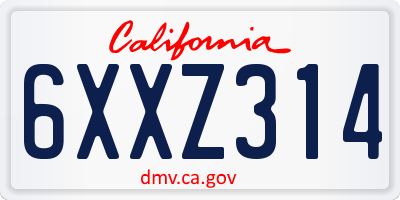 CA license plate 6XXZ314