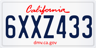 CA license plate 6XXZ433