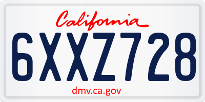 CA license plate 6XXZ728