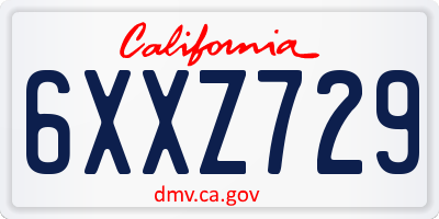 CA license plate 6XXZ729