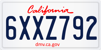 CA license plate 6XXZ792