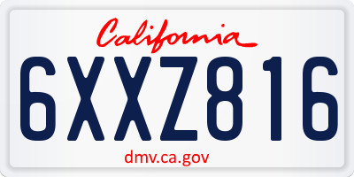 CA license plate 6XXZ816