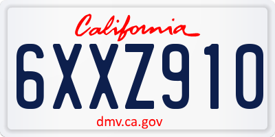 CA license plate 6XXZ910