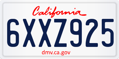 CA license plate 6XXZ925