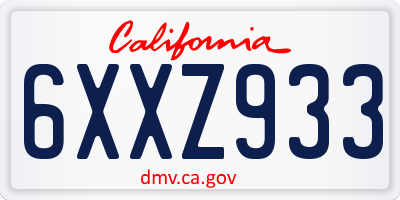 CA license plate 6XXZ933