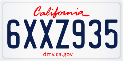 CA license plate 6XXZ935
