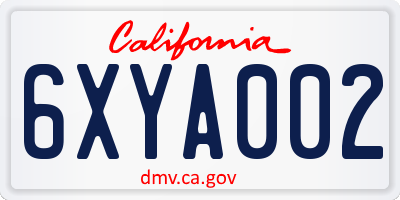 CA license plate 6XYA002