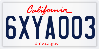 CA license plate 6XYA003