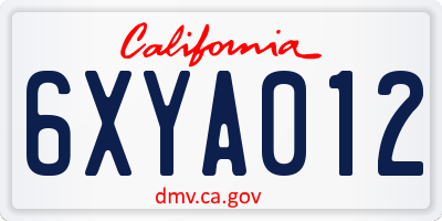 CA license plate 6XYA012